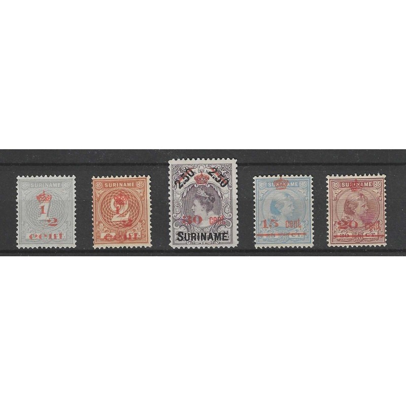 Suriname 60-64 Kroontjes opdruk MH/ongebr CV 276 € Suriname 60-64 Kroontjes opdruk MH/ongebr CV 276 €
