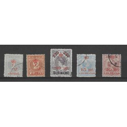 Suriname 60-64  Kroontjesopdrukken VFU/gebr CV  250 €