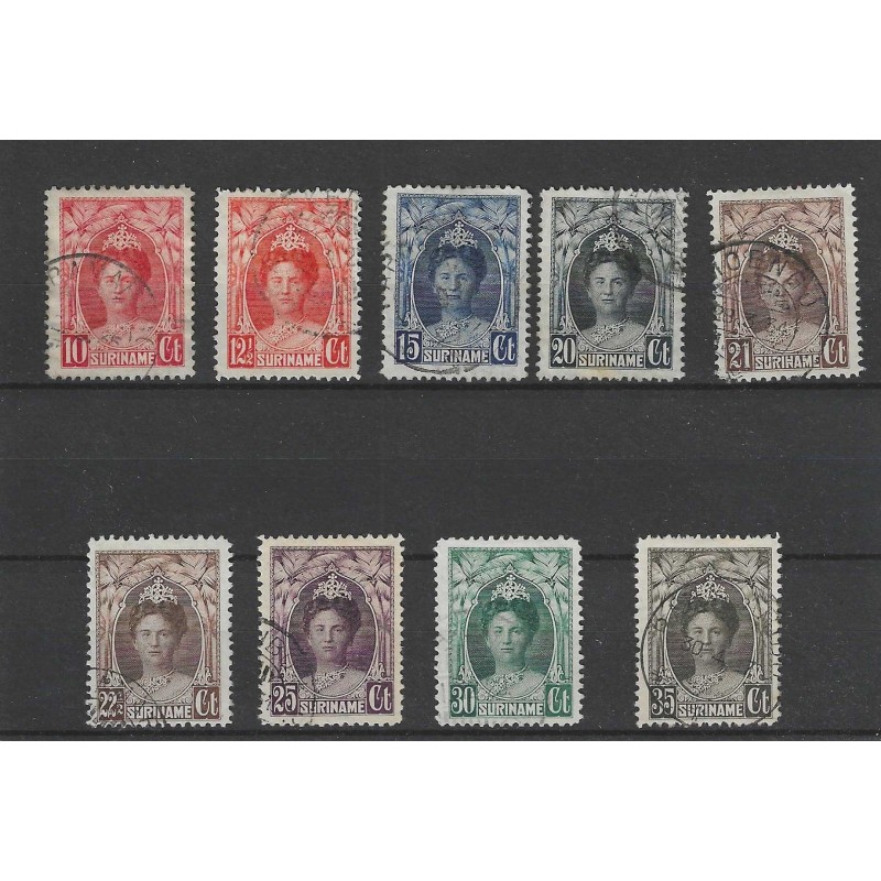 Suriname 118-126 Wilhelmina VFU/gebr CV 45 € Suriname 118-126 Wilhelmina VFU/gebr CV 45 €