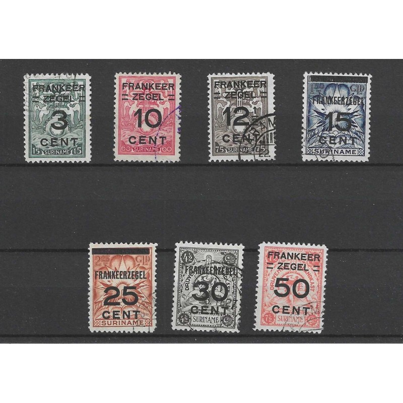 Suriname 130-136 Brandkastopdrukken VFU/gebr CV 30 € Suriname 130-136 Brandkastopdrukken VFU/gebr CV 30 €