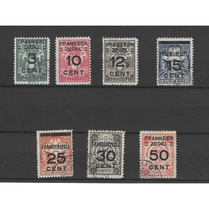 Suriname 130-136 Brandkastopdrukken VFU/gebr CV 30 € Suriname 130-136 Brandkastopdrukken VFU/gebr CV 30 €
