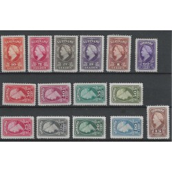 Suriname 229-243 Wilhelmina MH/ongebr  CV 300 €