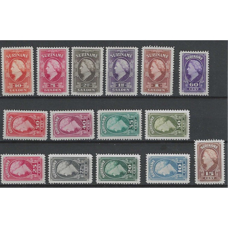 Suriname 229-243 Wilhelmina MH/ongebr CV 300 € Suriname 229-243 Wilhelmina MH/ongebr CV 300 €