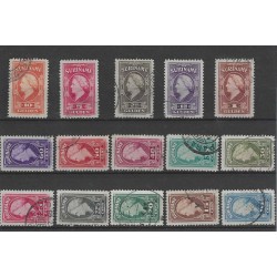 Suriname 229-243 Wilhelmina VFU/gebr  CV 74 €