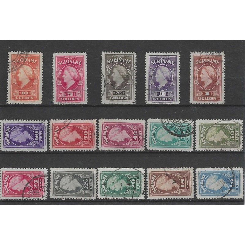 Suriname 229-243 Wilhelmina VFU/gebr CV 74 € Suriname 229-243 Wilhelmina VFU/gebr CV 74 €