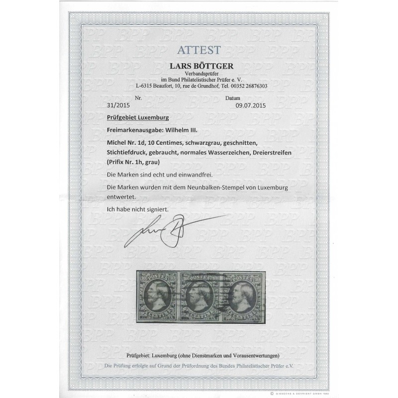 Luxemburg 1d Willem in strip van 3 VFU/gebr CV 199 € Luxemburg 1d Willem in strip van 3 VFU/gebr CV 199 €