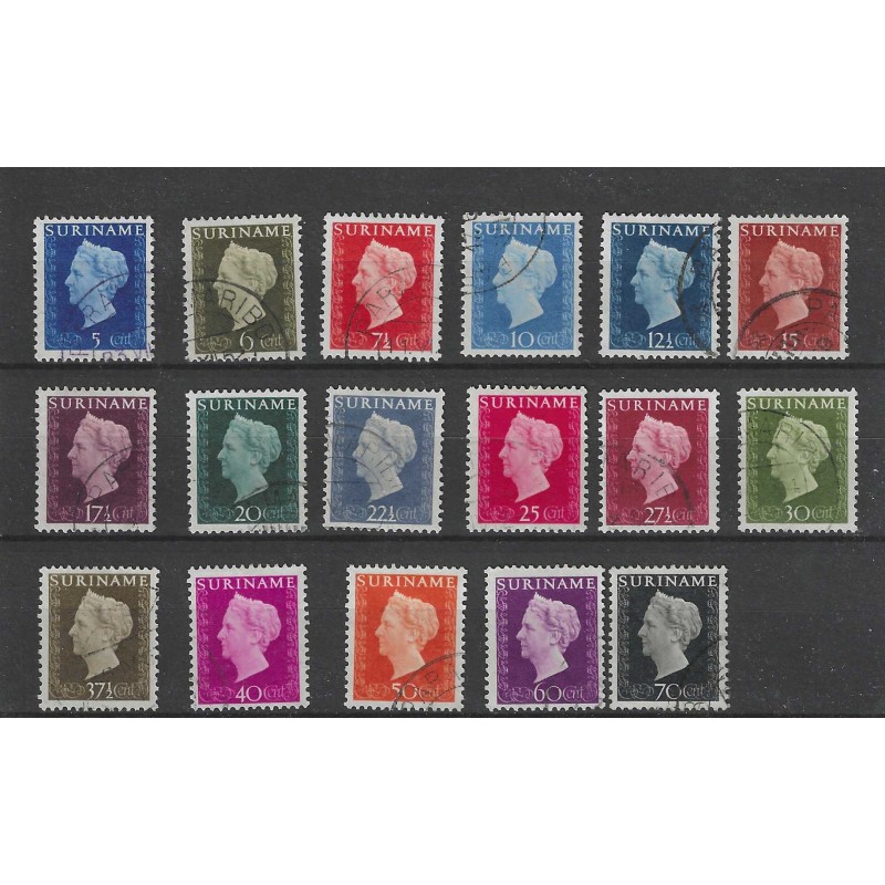 Suriname 257-273 Wilhelmina VFU/gebr CV 11 € Suriname 257-273 Wilhelmina VFU/gebr CV 11 €