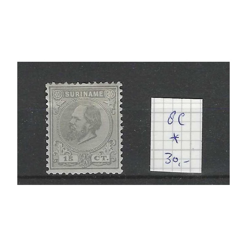 Suriname 8c Willem III 1873 MH/ongebr CV 30 € Suriname 8c Willem III 1873 MH/ongebr CV 30 €