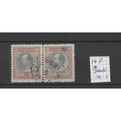 Suriname 14F paarjte Willem III 1873 "NIEUW NICKERIE" VFU/gebr CV 130 €