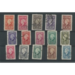Suriname 229-243  Wilhelmina VFU/gebr  CV 74 €