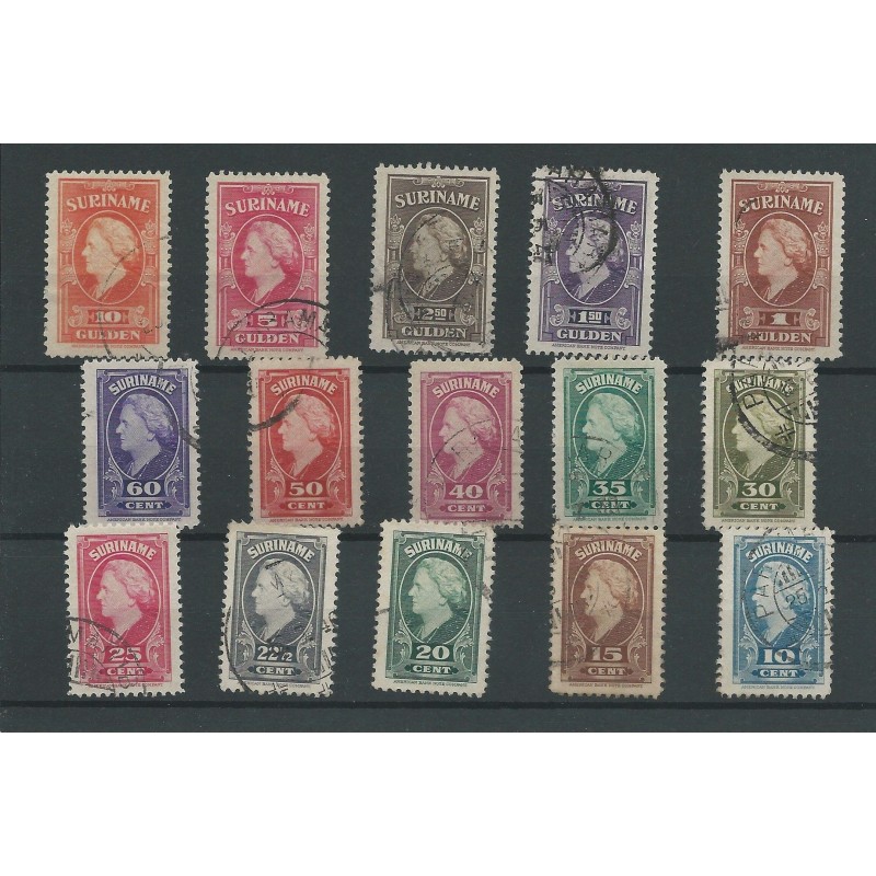 Suriname 229-243 Wilhelmina VFU/gebr CV 74 € Suriname 229-243 Wilhelmina VFU/gebr CV 74 €