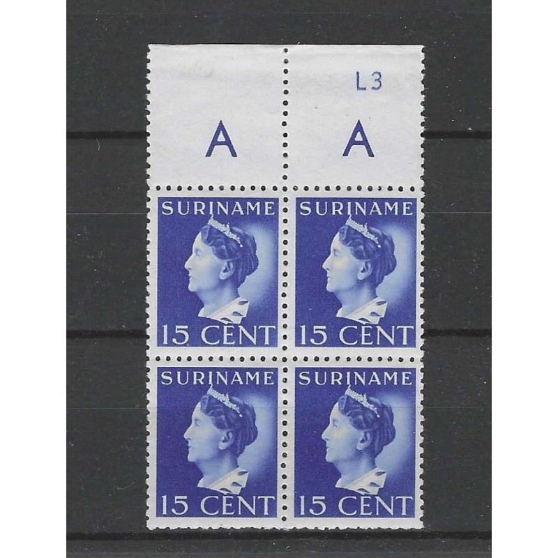 Suriname 194 Wilhelmina blokje 4 MNH/ MH/ongebr CV 100 € Suriname 194 Wilhelmina blokje 4 MNH/ MH/ongebr CV 100 €