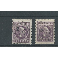 Ned. Indië 13  2x LANGE SLAG zegels VFU/gebr  CV 20++ €