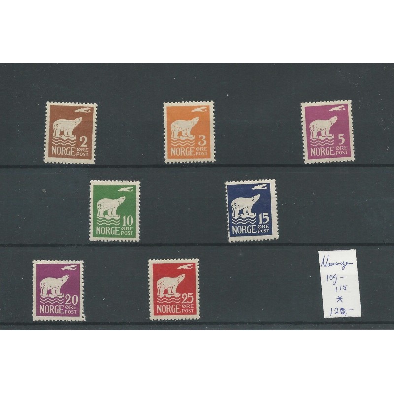 Noorwegen 109-115 Nordpolflug Amundsens MH/ongebr CV 120 € Noorwegen 109-115 Nordpolflug Amundsens MH/ongebr CV 120 €