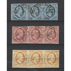 Nederland 1-3  Willem 1852 strippen van 3 VFU/gebr CV 1950 €