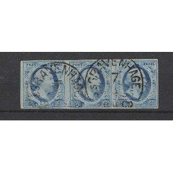 Nederland 1-3  Willem 1852 strippen van 3 VFU/gebr CV 1950 €