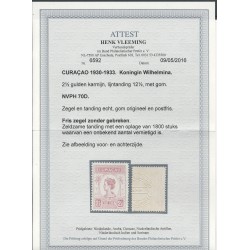 Curacao 70D Wilhelmina 2,5Gld  MNH/postfris  CV 425 € Certificaat Vleeming