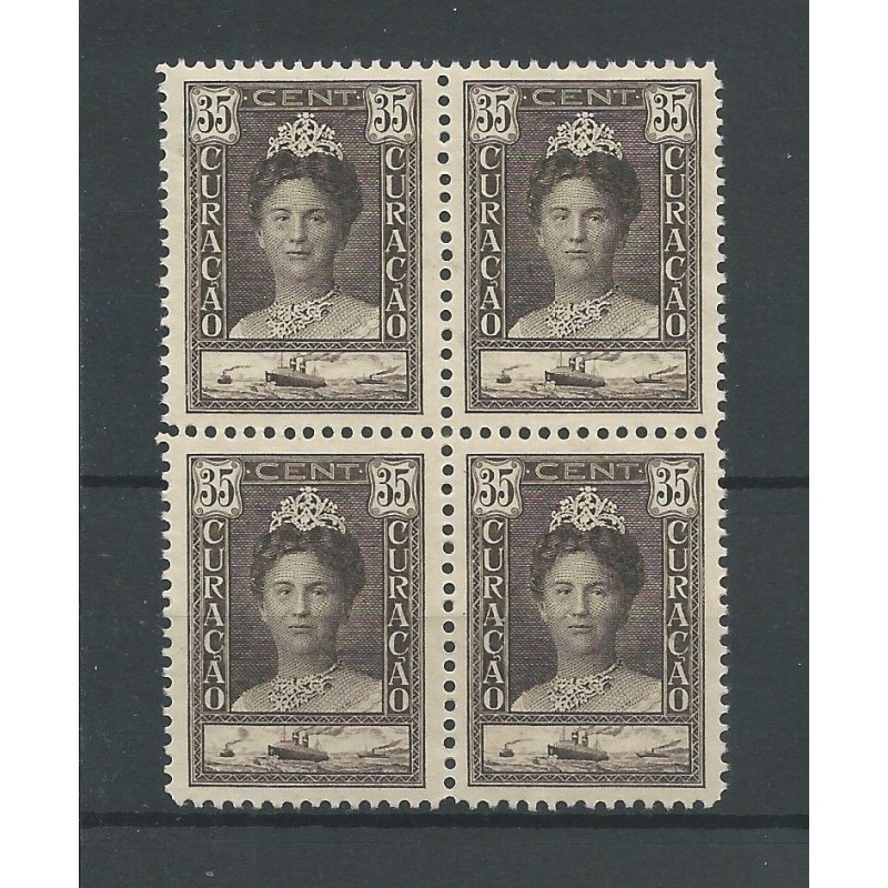 Curacao 99 Wilhelmina blok van 4 MNH/postfris CV 40 € Curacao 99 Wilhelmina blok van 4 MNH/postfris CV 40 €