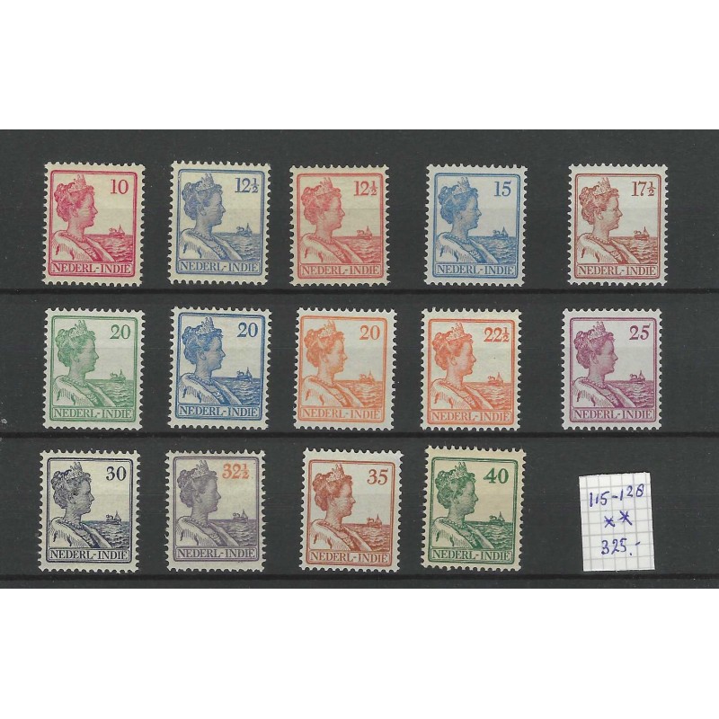 Ned. Indie 115-128 Wilhelmina serie  MNH/postfris  CV 325 €