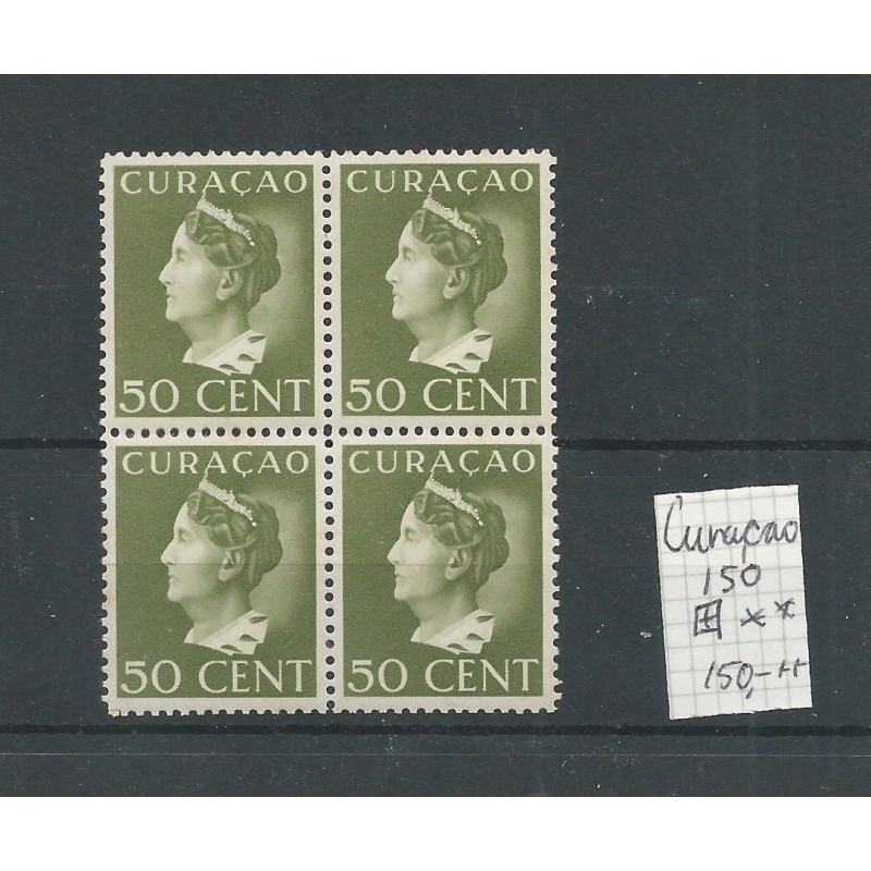 Curacao 150 Wilhelmina 50ct blok van 4 MNH/postfris CV 150 € Curacao 150 Wilhelmina 50ct blok van 4 MNH/postfris CV 150 €