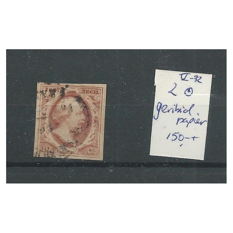 Nederland 2 plt V-32 met geribd papier VFU/gebr CV 150+ € Nederland 2 plt V-32 met geribd papier VFU/gebr CV 150+ €