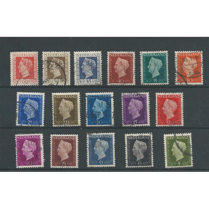 Nederland 474-489 Wilhelmina Hartz VFU/gebr CV 23 € Nederland 474-489 Wilhelmina Hartz VFU/gebr CV 23 €