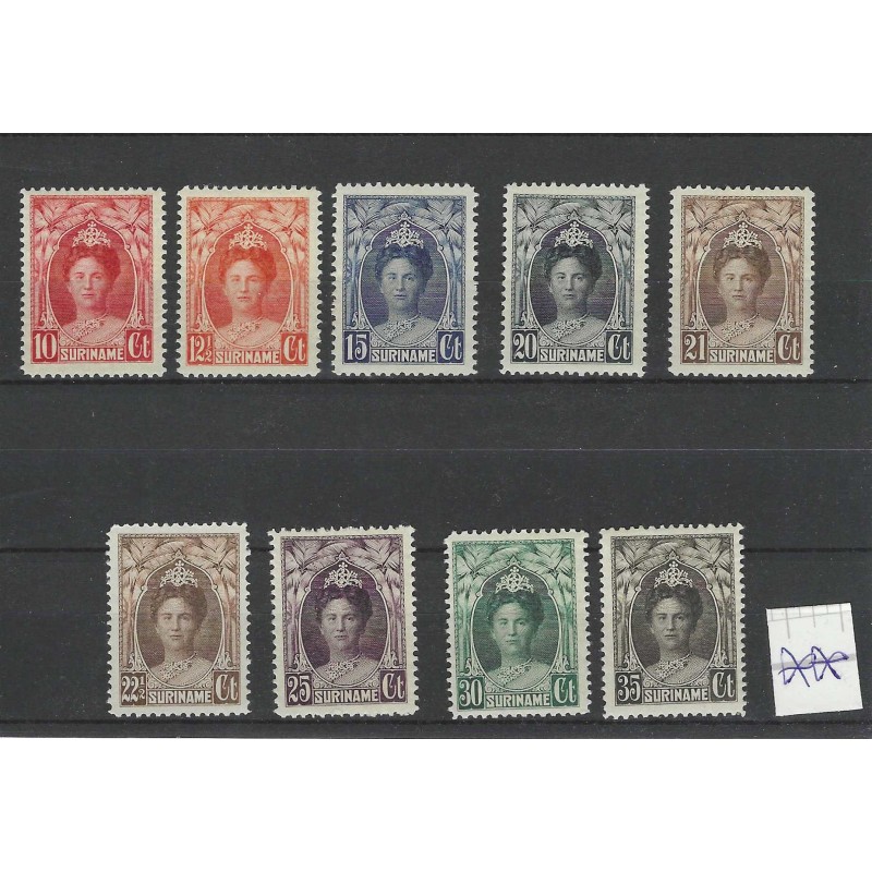 Suriname 118-126 Wilhelmina MNH/postfris CV 200 €