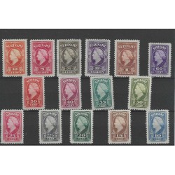 Suriname 229-243 Wilhelmina MH/ongebr  CV 300 €