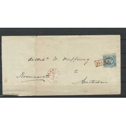 Nederland 2 Willem III op brief FRANCO-kastje in ROOD VFU/gebr CV -,- € Certificaat !