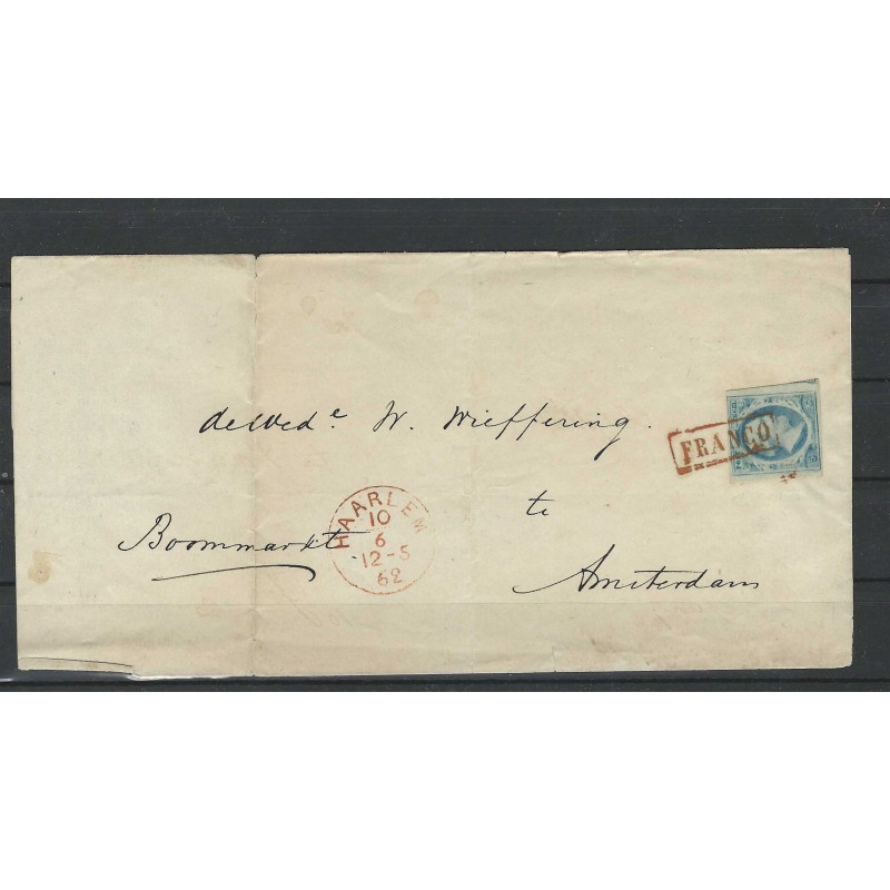 Nederland 2 Willem III op brief FRANCO-kastje in ROOD VFU/gebr CV -,- € Certificaat !