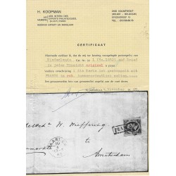 Nederland 2 Willem III op brief FRANCO-kastje in ROOD VFU/gebr CV -,- € Certificaat !