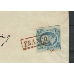 Nederland 2 Willem III op brief FRANCO-kastje in ROOD VFU/gebr CV -,- € Certificaat !