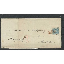 Nederland 2 Willem III op brief FRANCO-kastje in ROOD VFU/gebr CV -,- € Certificaat !