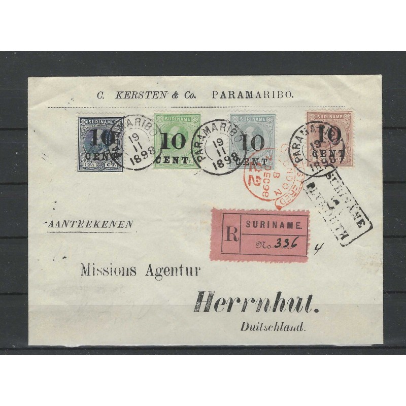 Suriname 29, 31-33  Hulpuitgifte  op R-brief naar Duitsland CV ??? €