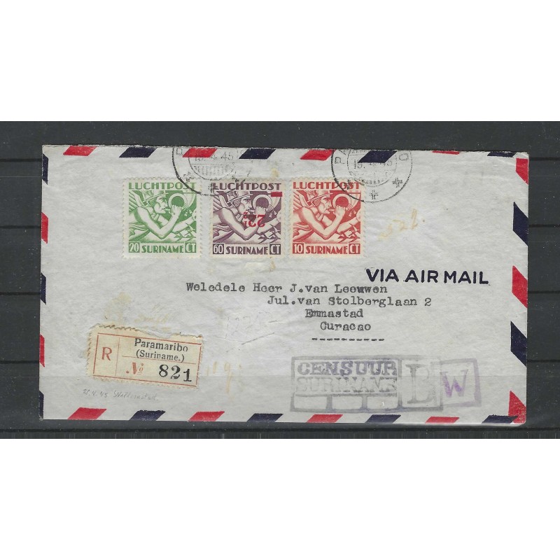 Suriname LP24fa  KOP-staande opdruk op brief naar Curacao CV ??? €