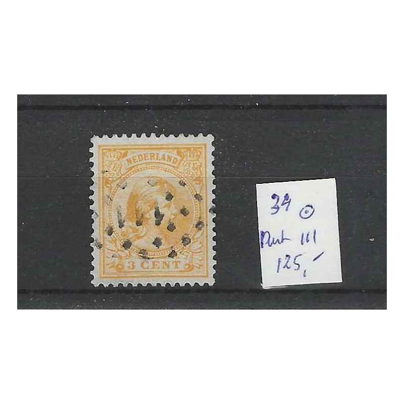 Nederland 34 Wilhelmina met puntstempel 111 VFU/gebr  CV 125 €