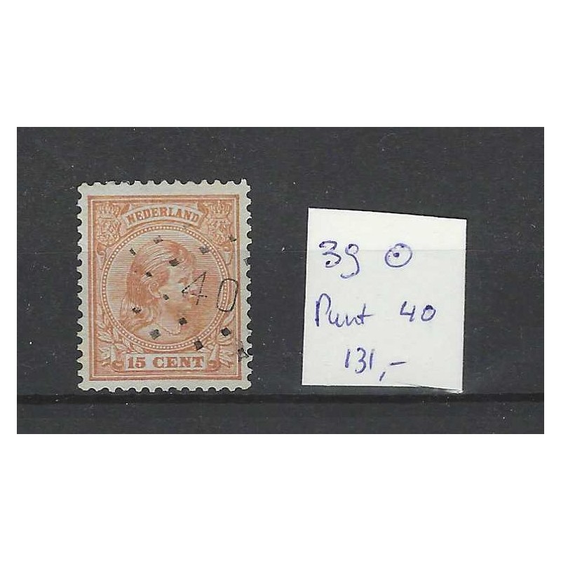Nederland 39 Wilhelmina met puntstempel 40 VFU/gebr  CV 131 €