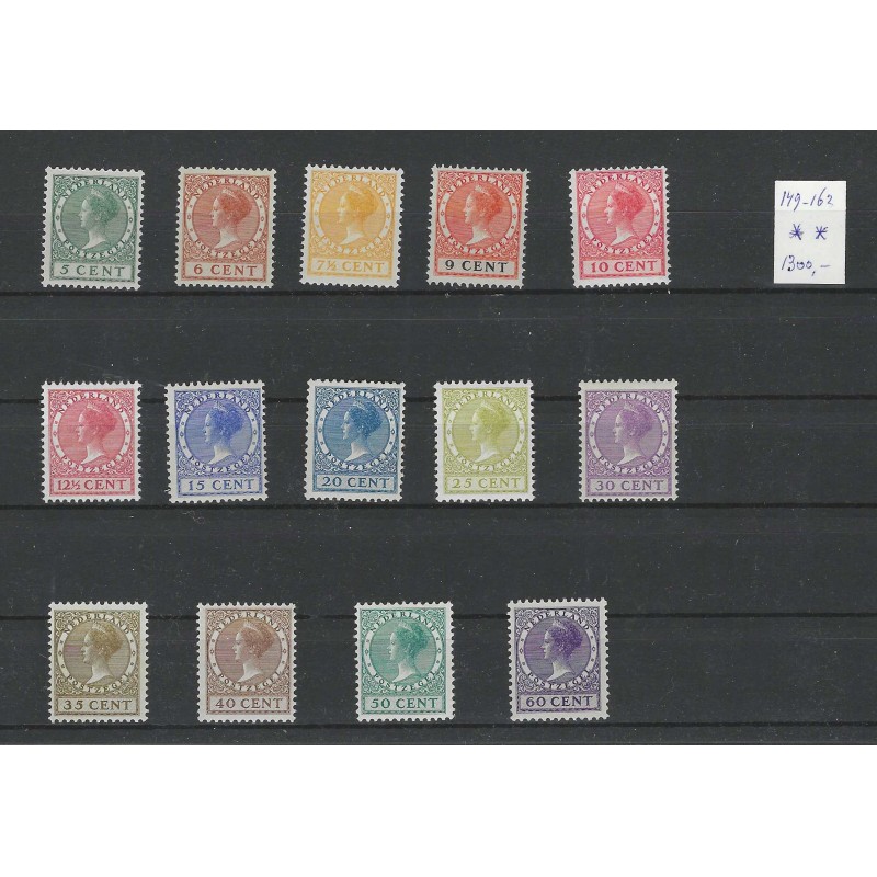 Nederland 149-162 Wilhelmina z. wm. MNH/postfris  CV 1300 € met Attest !