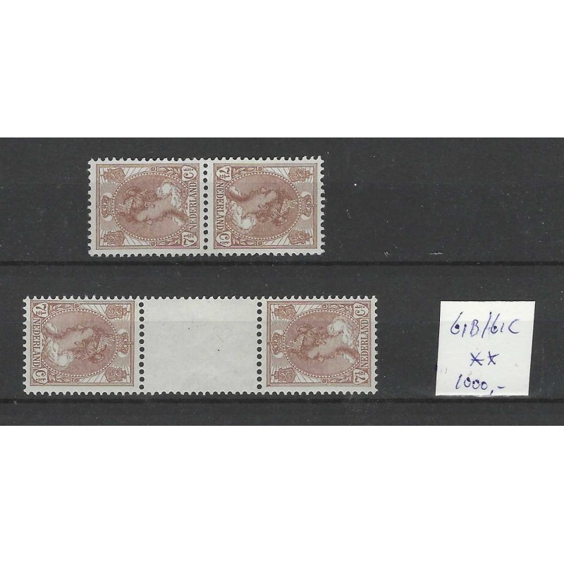 Nederland 61b-61c KEERDRUKKEN Wilhelmina MNH/postfris CV 1000 €