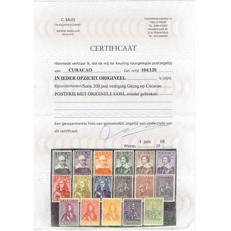Curacao 104-120  GEZAG   MNH/postfris  CV 700 € certificaat !