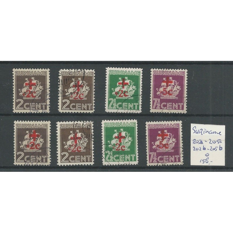 Suriname 202a-205a, 202b-205b Rode Kruis VFU/gebr CV 158 € Suriname 202a-205a, 202b-205b Rode Kruis VFU/gebr CV 158 €