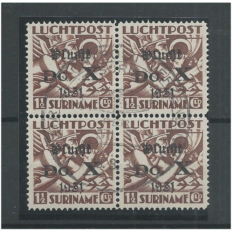 Suriname  LP14   DO-X  blok van 4 VFU/gebr  CV 320++ €