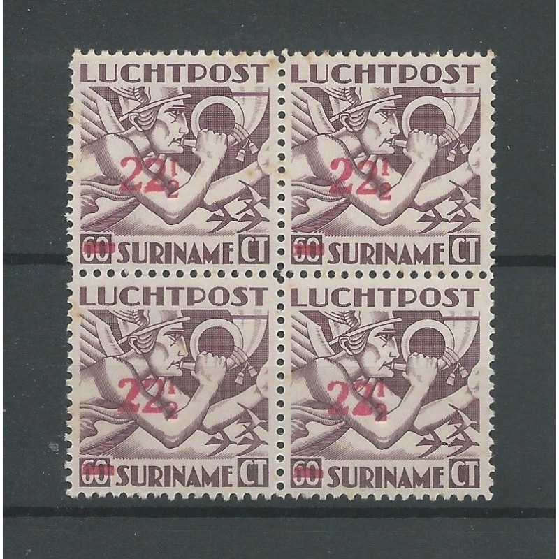 Suriname LP24f en 3xLP24 in blok 4 MNH/postfris CV 62++€ Suriname LP24f en 3xLP24 in blok 4 MNH/postfris CV 62++€