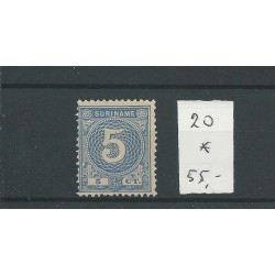 Suriname 20  Cijfer 5ct blauw  MH/ongebr   CV 55 €