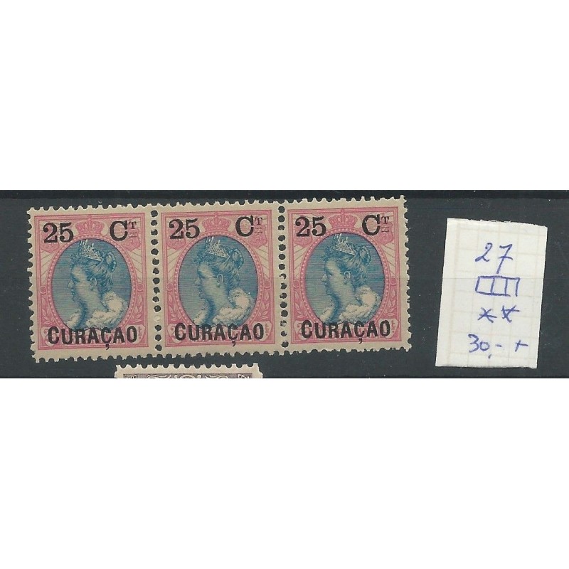 Curacao 27 Hulpuitgifte strip van 3 MNH/postfris CV 30+ € Curacao 27 Hulpuitgifte strip van 3 MNH/postfris CV 30+ €