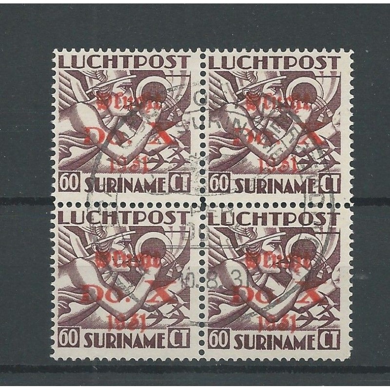 Suriname LP12 luchtpost DO-X blokje van 4 VFU/gebr CV 280 € Suriname LP12 luchtpost DO-X blokje van 4 VFU/gebr CV 280 €