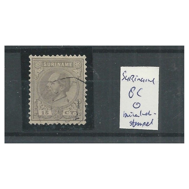 Suriname 8C met BUITENLANDS STEMPEL VFU/gebr CV 10+ € Pracht exemplaar!! Suriname 8C met BUITENLANDS STEMPEL VFU/gebr CV 10+ € Pracht exemplaar!!