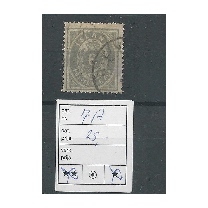 IJsland 7A Cijfer met Kroon 6 Aur VFU/gebr CV 25 € IJsland 7A Cijfer met Kroon 6 Aur VFU/gebr CV 25 €