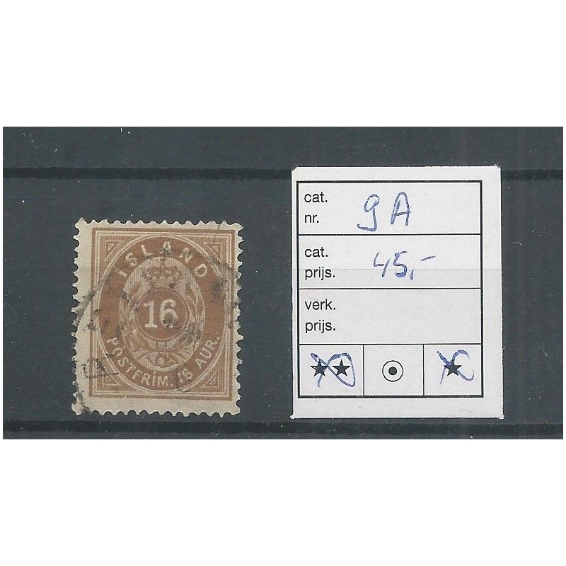 IJsland 9A Cijfer met Kroon 16 Aur VFU/gebr CV 45 € IJsland 9A Cijfer met Kroon 16 Aur VFU/gebr CV 45 €