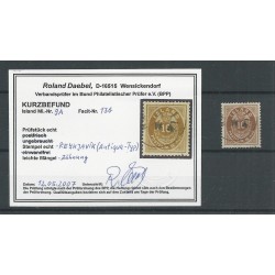 IJsland  9A  Cijfer met Kroon 16 Aur  VFU/gebr  CV 45 € Attest !!